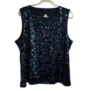 Talbots Blue Sequin Front Holiday Party Tank Top - Size XL - NEW